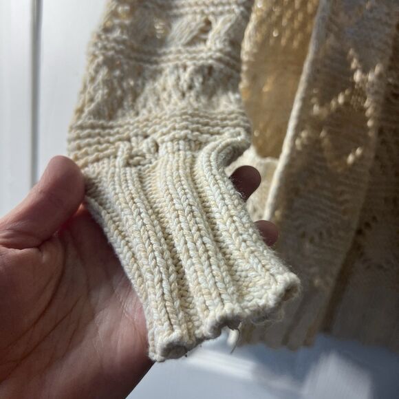 Lucky Brand Women’s Crochet Knit Cardigan Sweater Beige Cotton Blend S - Picture 6 of 14